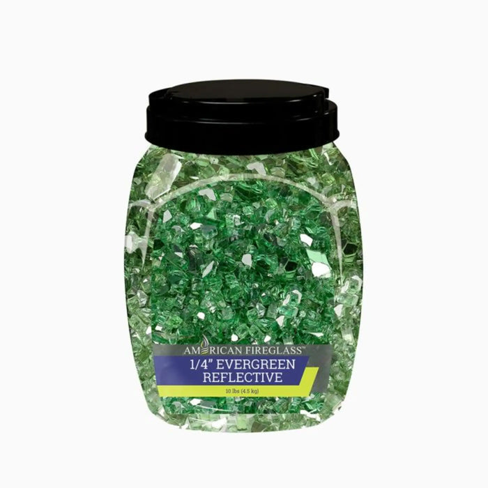 American Fire Glass 1/4 Inch Evergreen Reflective 10 Pound Premium Fire Glass AFF-EVGRRF-10-J