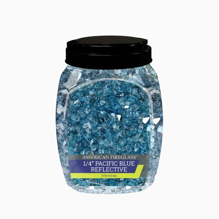 American Fire Glass 1/4 Inch 10-Pounds Pacific Blue Reflective Premium Fire Glass AFF-PABLRF-10-J