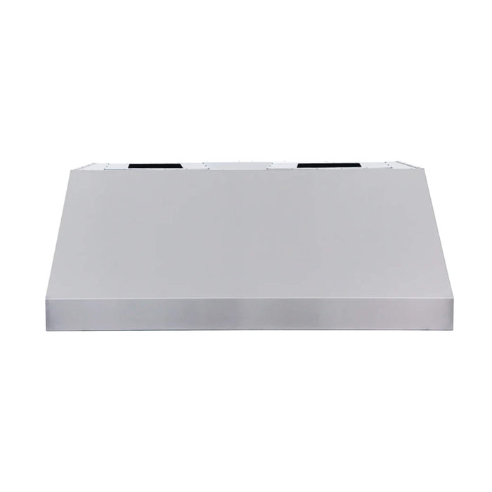 A 48-inch stainless steel outdoor rated blower vent hood with a solid pattern and a visible brand logo.