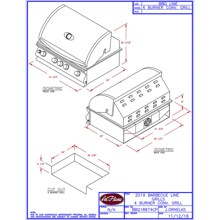 Cal Flame 4-Burner Built-In Convection Series Gas Grill BBQ19874CP