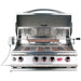 Stainless steel grill with brand logo on a white background