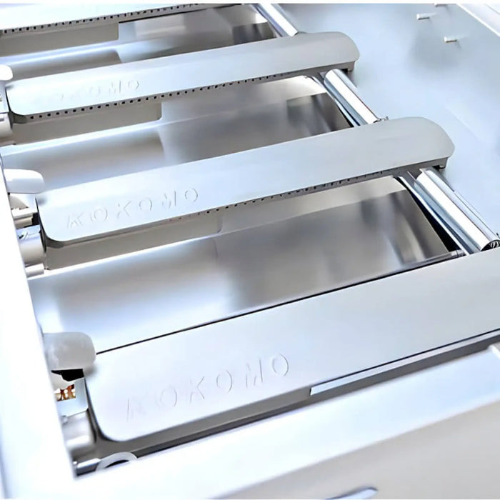 Metallic grill grates with 'KOKOMO' branding on a white background