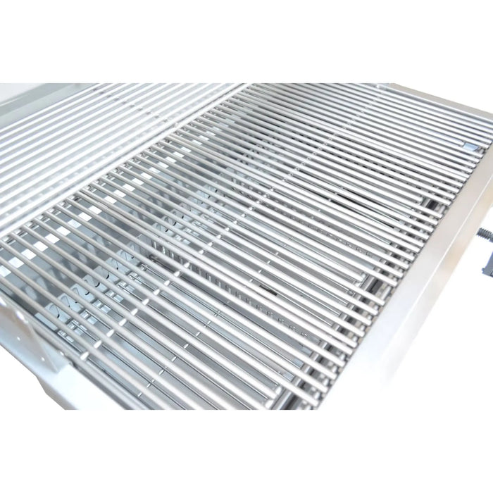Stainless steel grill grate on a white background