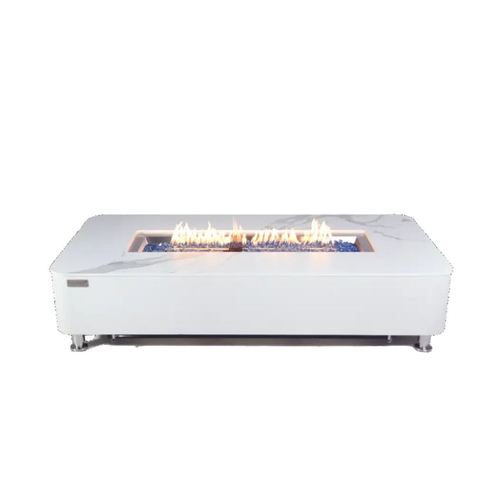 Elementi Plus Athens Rectangular Marble Concrete Base Fire Pit Table White - OFP102BW