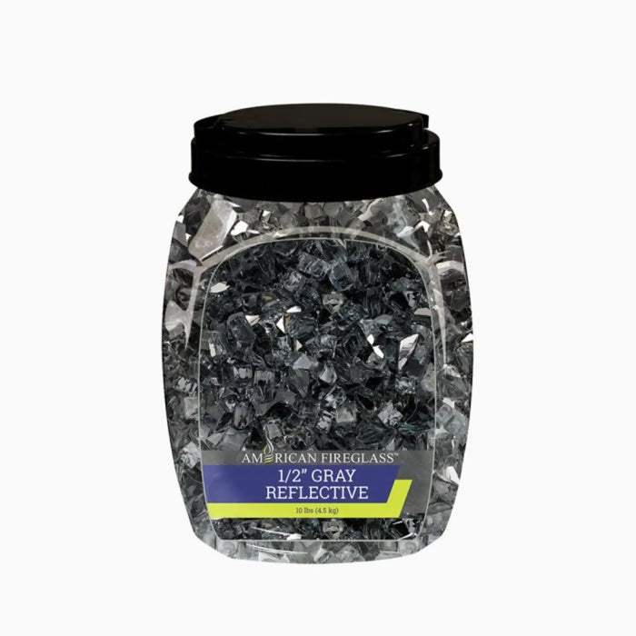 American Fire Glass 1/2-Inch Premium Fire Glass, 10-Pounds Jar Gray Reflective AFF-GRYRF12-10-J