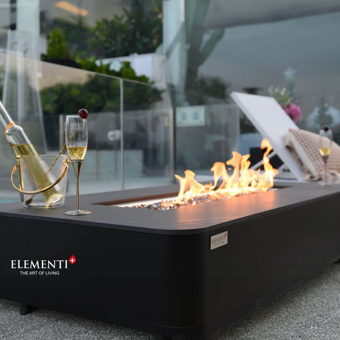 Elementi Plus Valencia Marble Porcelain Rectangle Fire Table Black OFP102BB